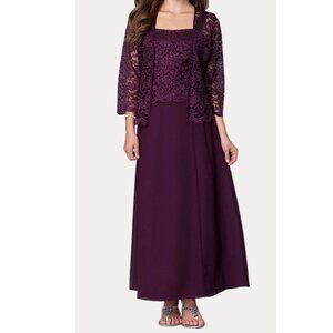 Women's Formal MOB Dress With Lace Jacket-Sally Fashion #8466-PLUM size 4X